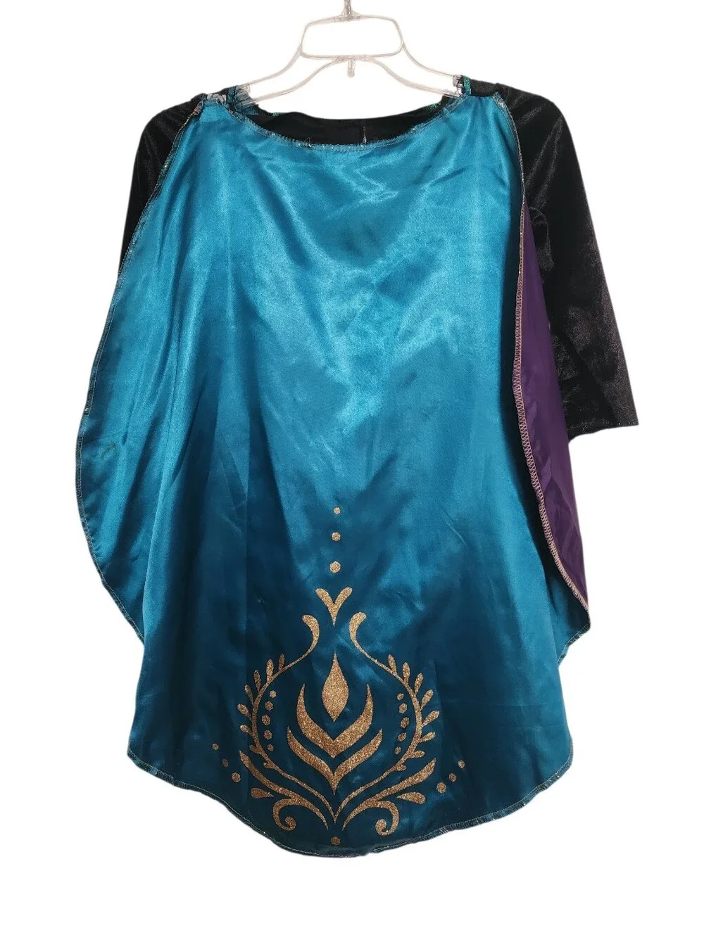 Disney Frozen Princess Anna Teal & Black Costume Play Dress Purple Cape SZ 4-6X